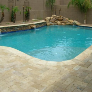 Olympos Travertine Pavers on a Pool Deck