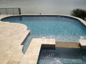 Olympos Travertine Pavers on a Pool Deck