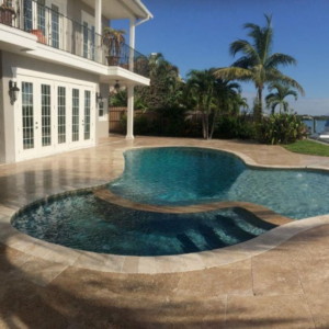 Kyros Travertine Pavers on a Pool Deck