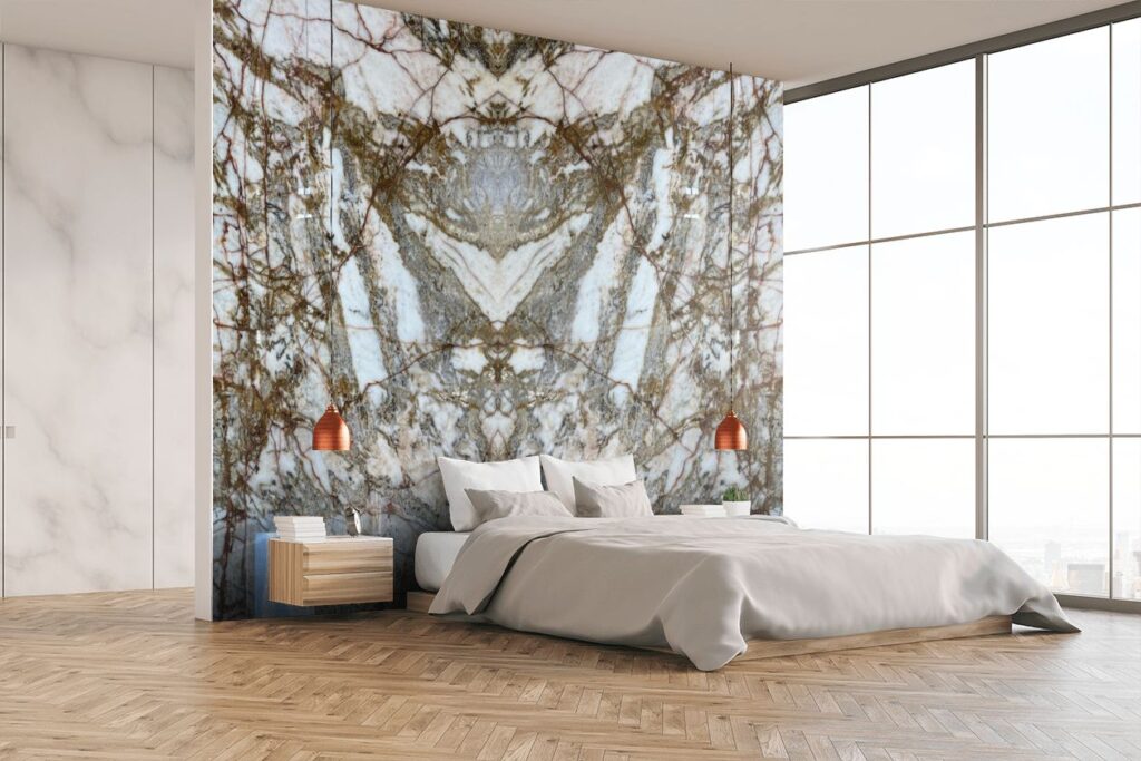 Marble slab on a bedroom wall